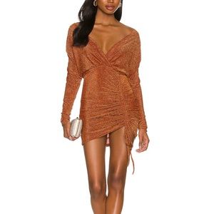 NWT REVOLVE Superdown Genia Off Shoulder Dress in Mocha Small